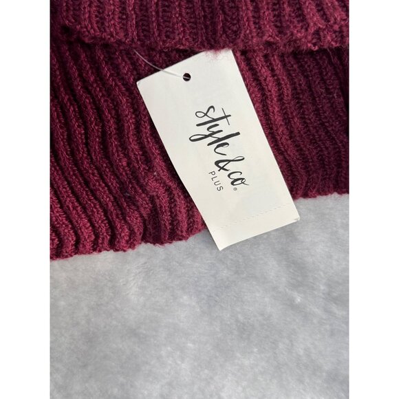 Style & Co Womens Plus Size 2X Ribbed Hem Knit Burgundy Sweater - Picture 4 of 16